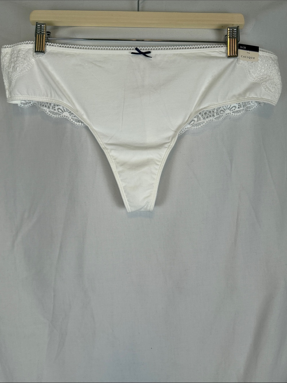 Women's Cacique White Cotton Lace Blend Thong Panties Size 26/28 NWT